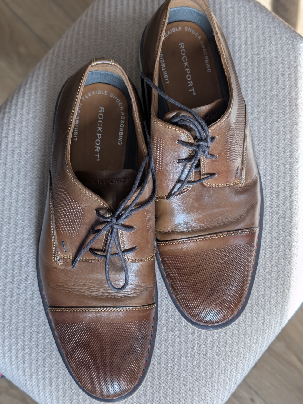 Rockport Brown Leather Cap-Toe Lace-Up Oxfords